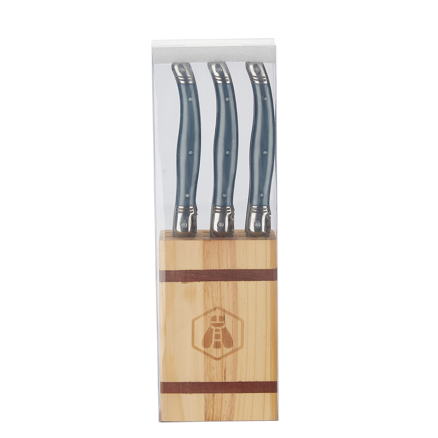 Laguiole - 6-tlg. Steakmesser Set "Grey Plastic/Pine" inkl. Block